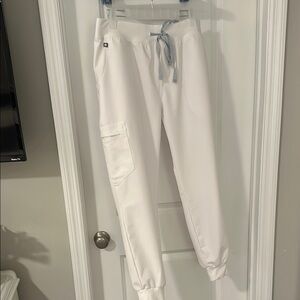 Figs White Joggers with Blue Drawstring